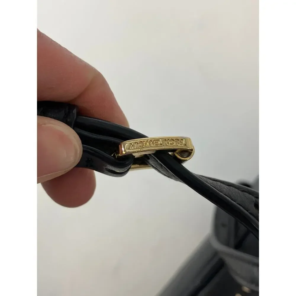MICHAEL KORS SMALL BLACK, GOLD LEATHER CROSSBODY BAG (ASIS)